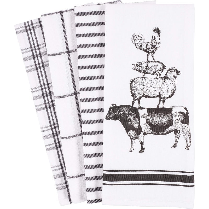 KAF Home Pantry Stacked Farm Animals Kitchen Dish Towel 18 x 28-inch Set of 4 - Image 1